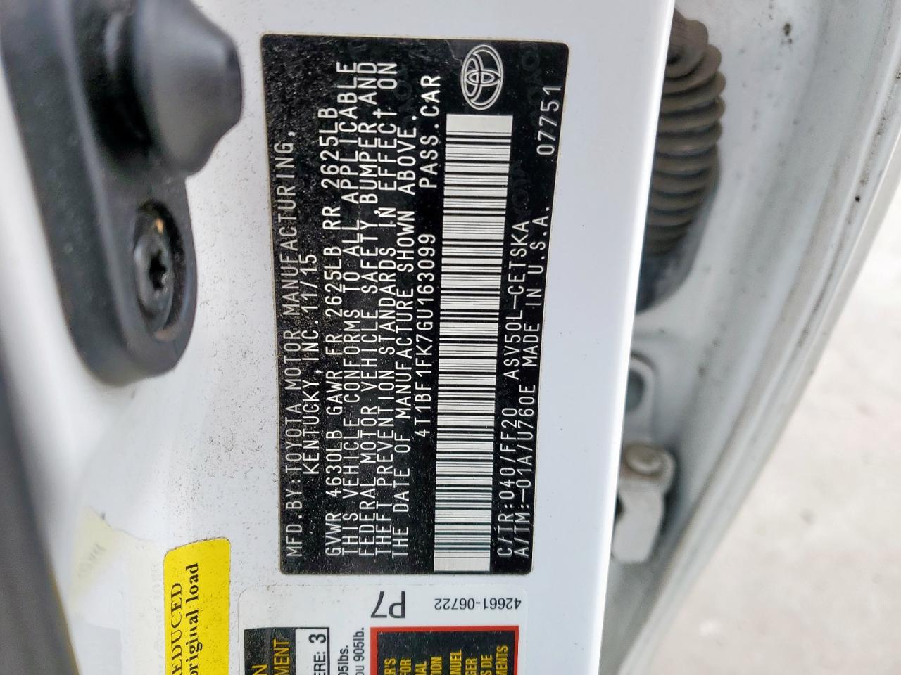 2016 Toyota Camry VIN 4T1BF1FK7GU163099 Copart auction photo, front end damage thumbnail 13