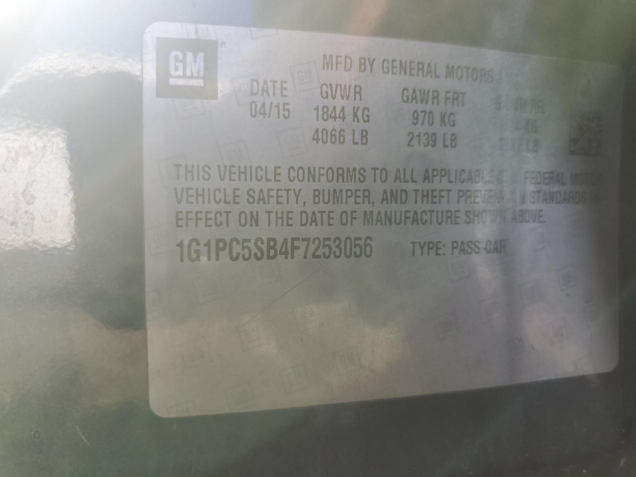 2015 Chevrolet Cruze VIN 1G1PC5SB4F7253056 Copart auction photo, side / minor dent/scratches damage thumbnail 14