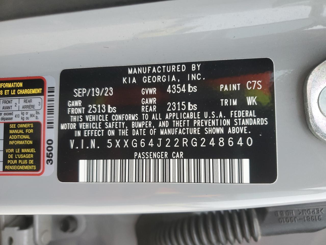 2024 KIA K5 VIN 5XXG64J22RG248640 Copart auction photo, side damage thumbnail 12