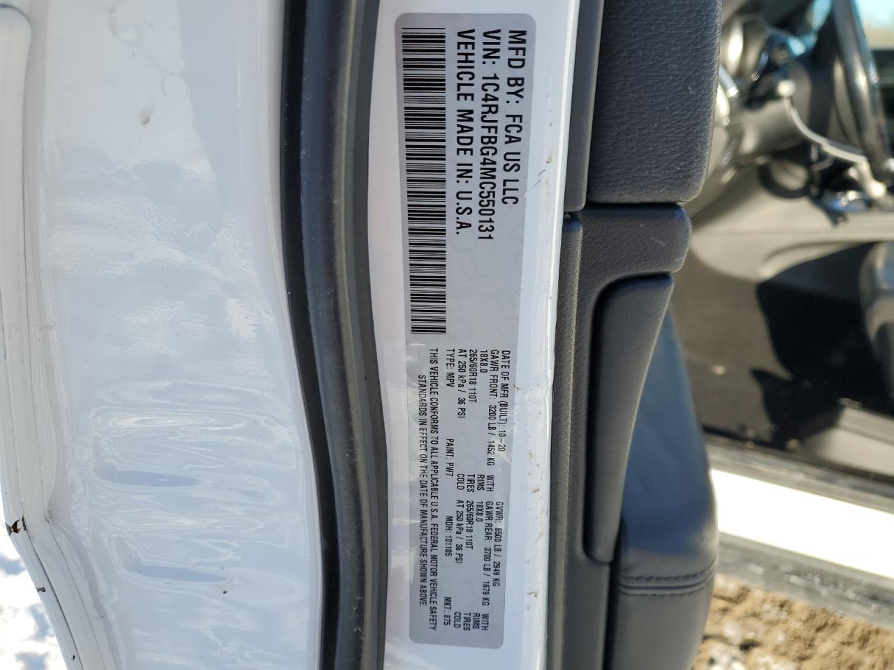 2021 Jeep Grand Cherokee VIN 1C4RJFBG4MC550131 Copart auction photo, side / rear end damage thumbnail 15