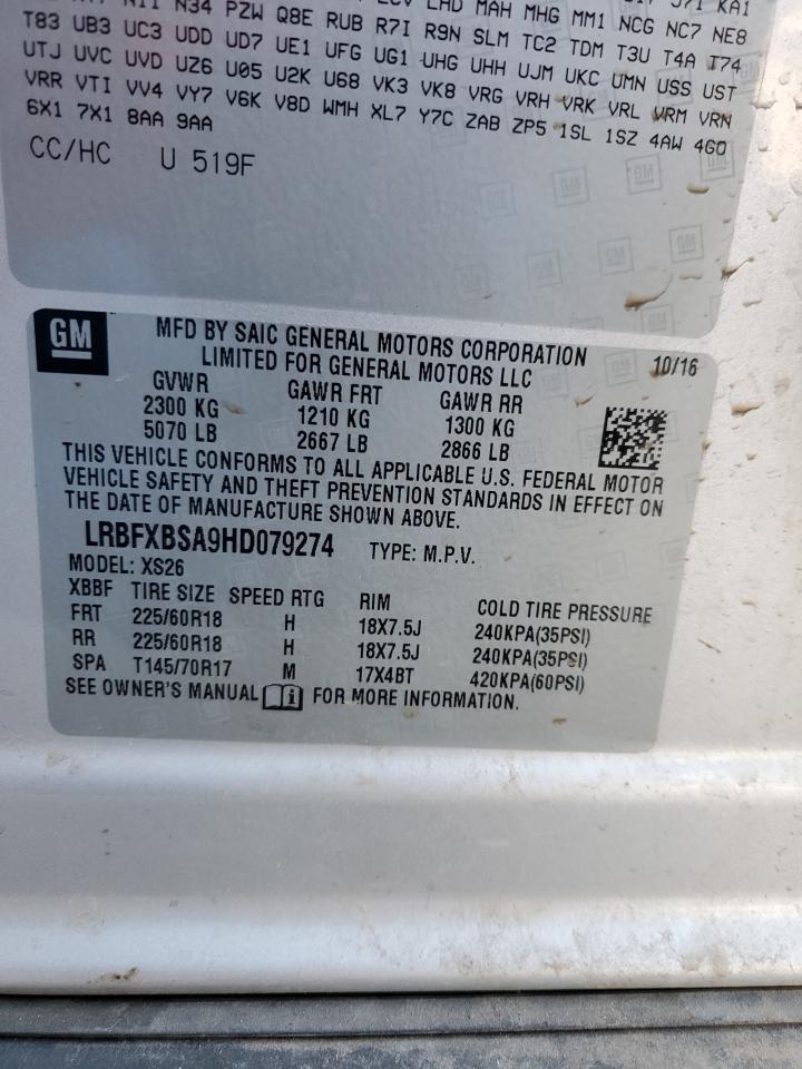 2017 Buick Envision VIN LRBFXBSA9HD079274 Copart auction photo, hail / rear end damage thumbnail 13