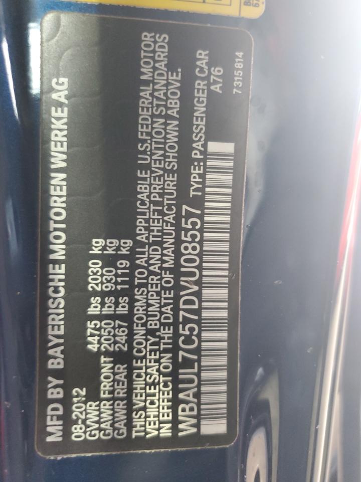 2013 BMW 1er VIN WBAUL7C57DVU08557 Copart auction photo, water/flood / minor dent/scratches damage thumbnail 13