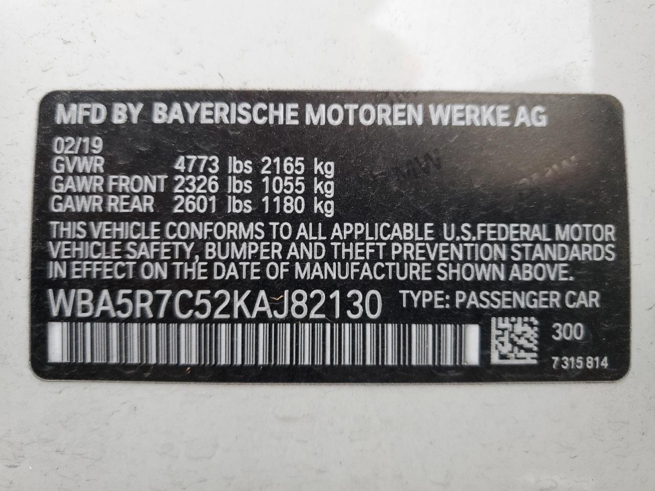 2019 BMW 3er VIN WBA5R7C52KAJ82130 Copart auction photo, all over damage thumbnail 12