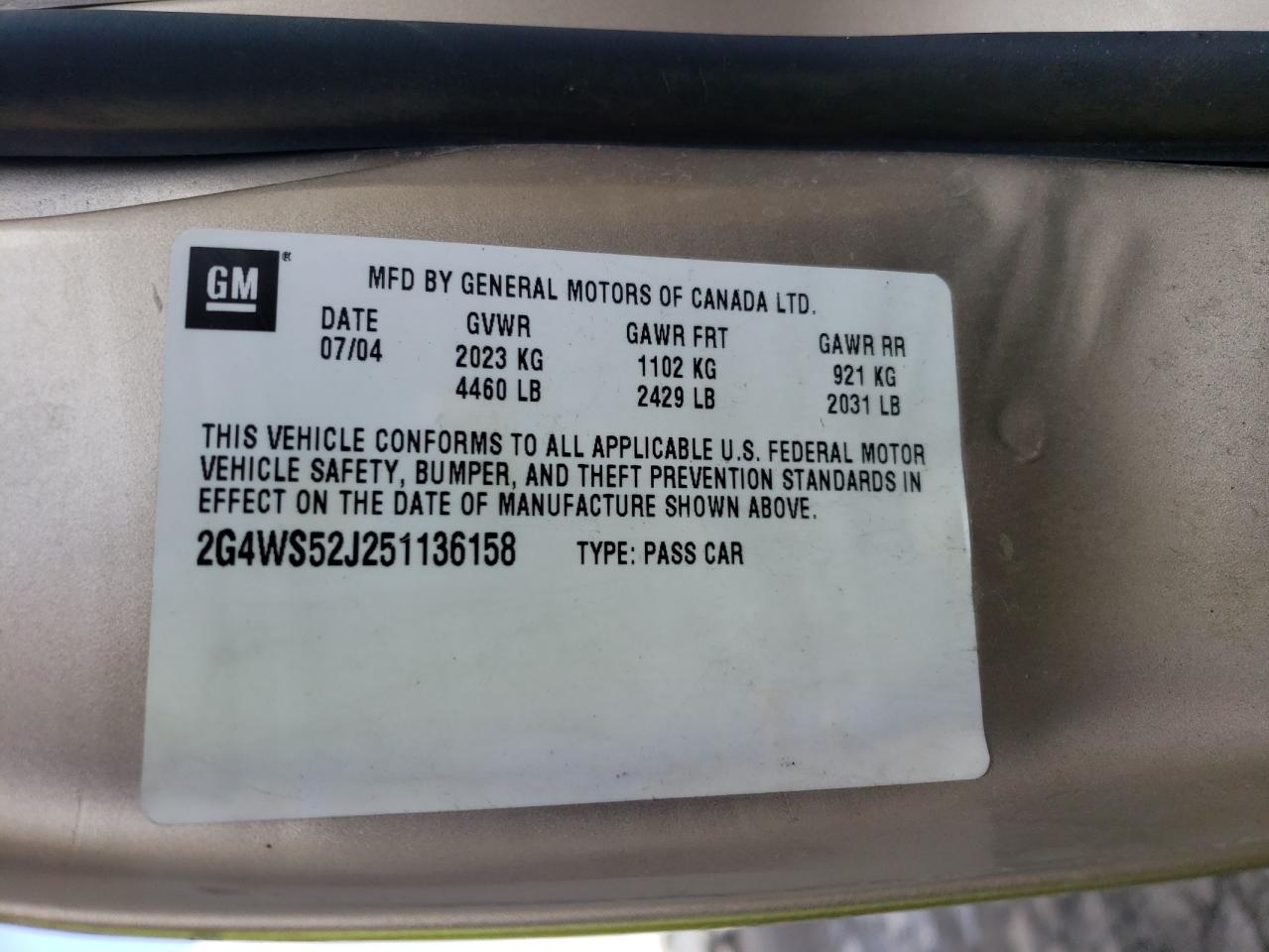 2005 Buick Century VIN 2G4WS52J251136158 Copart auction photo, front end damage thumbnail 12