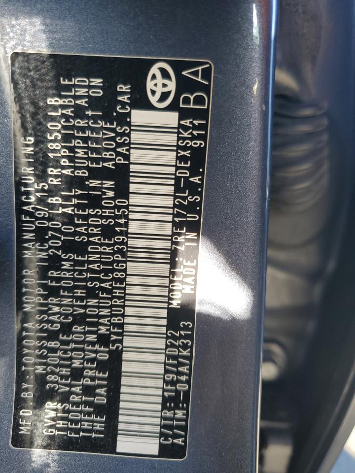 2016 Toyota Corolla VIN 5YFBURHE8GP391450 Copart auction photo, side damage thumbnail 12