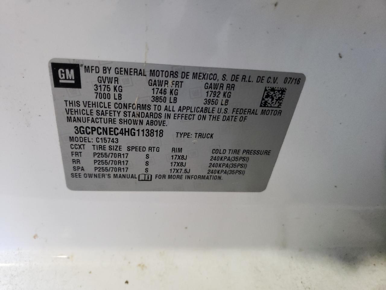2017 Chevrolet Silverado VIN 3GCPCNEC4HG113818 Copart auction photo, side damage thumbnail 12