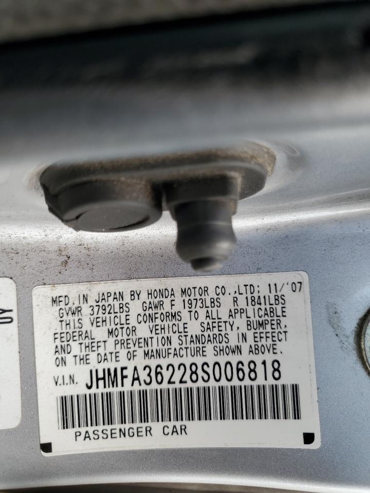 2008 Honda Civic VIN JHMFA36228S006818 Copart auction photo, front end damage thumbnail 12