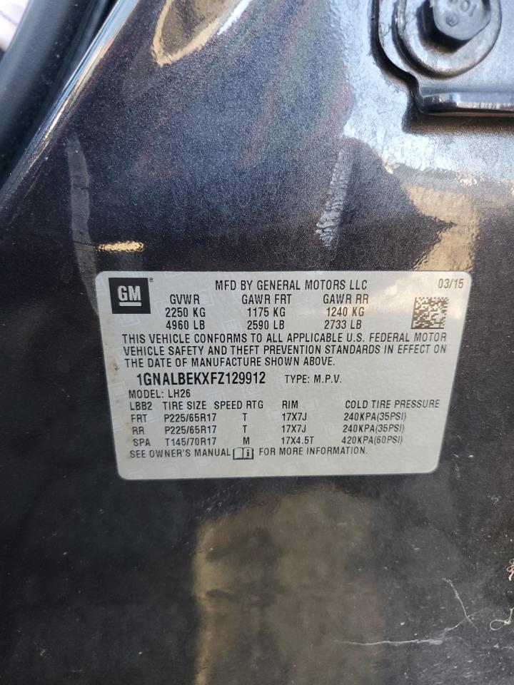 2015 Chevrolet Equinox VIN 1GNALBEKXFZ129912 Copart auction photo, side / front end damage thumbnail 13