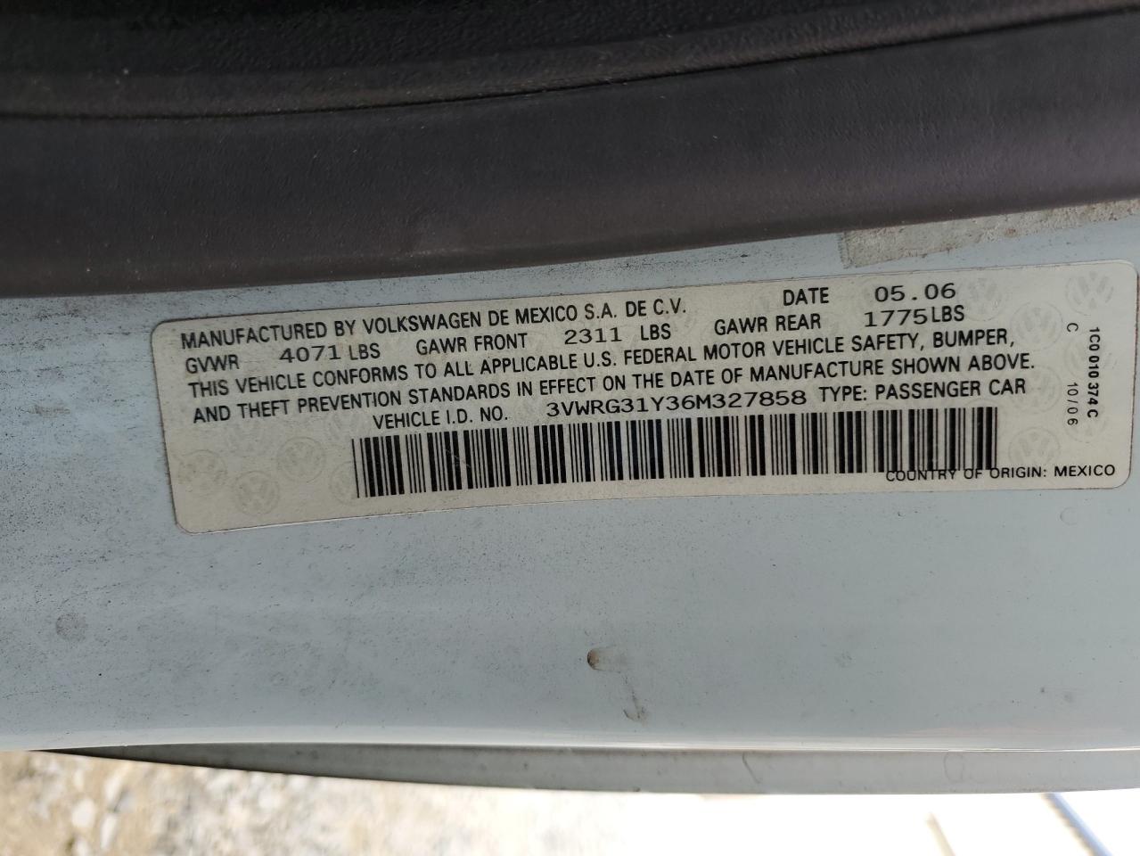 2006 Volkswagen Beetle VIN 3VWRG31Y36M327858 Copart auction photo, all over / undercarriage damage thumbnail 12