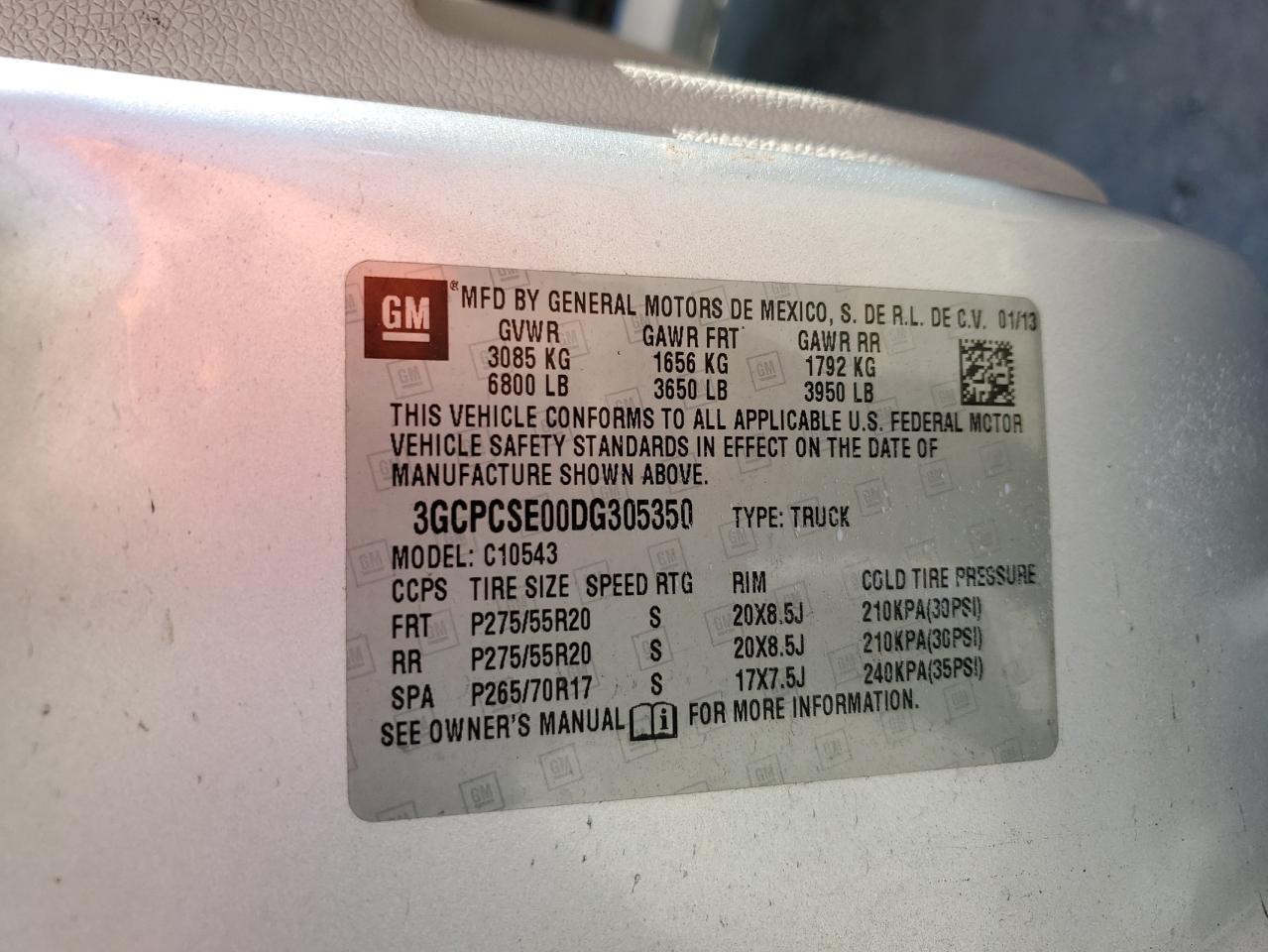 2013 Chevrolet Silverado VIN 3GCPCSE00DG305350 Copart auction photo, front end / rear end damage thumbnail 13