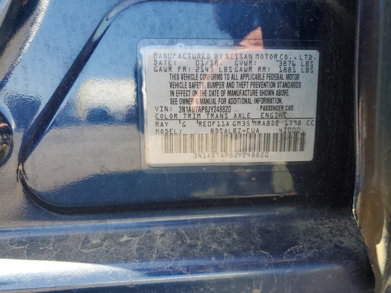 2018 Nissan Sentra VIN 3N1AB7AP8JY248820 Copart auction photo, side / minor dent/scratches damage thumbnail 12