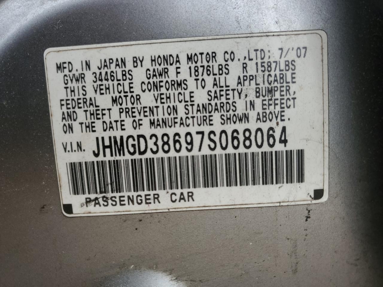 2007 Honda Fit VIN JHMGD38697S068064 Copart auction photo, all over / undercarriage damage thumbnail 12