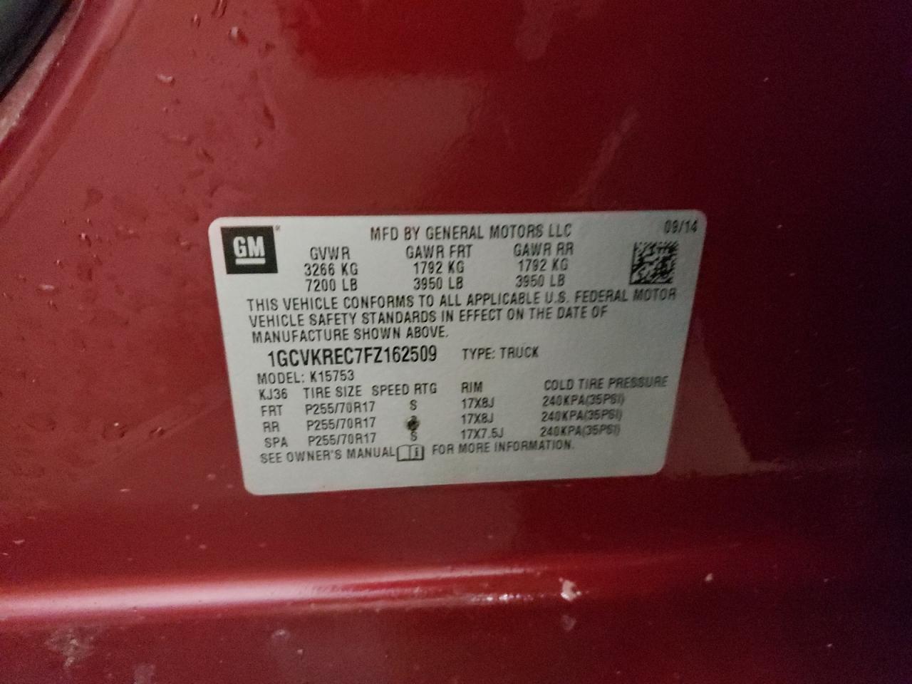 2015 Chevrolet Silverado VIN 1GCVKREC7FZ162509 Copart auction photo, front end damage thumbnail 12