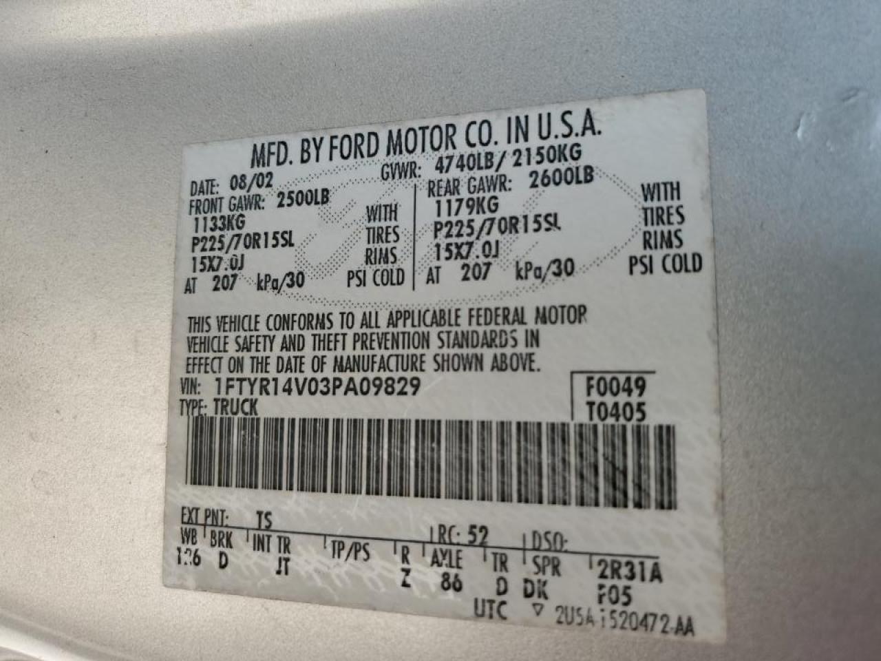 2003 Ford Ranger VIN 1FTYR14V03PA09829 Copart auction photo, mechanical damage thumbnail 14