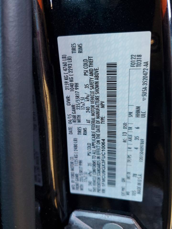 2015 Ford Escape VIN 1FMCU9GX3FUC10064 Copart auction photo, normal wear / minor dent/scratches damage thumbnail 12