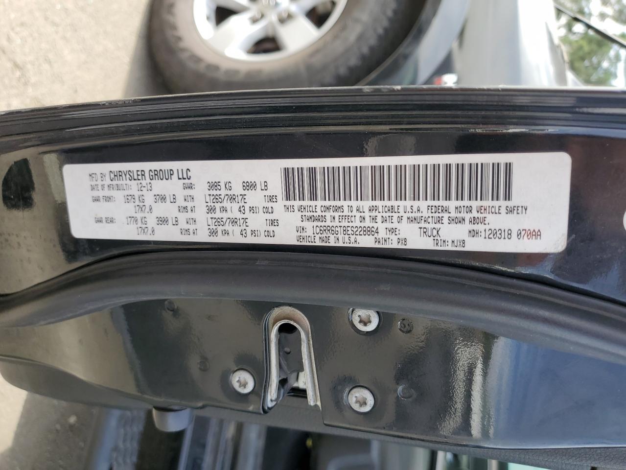 2014 RAM 1500 VIN 1C6RR6GT8ES228864 Copart auction photo, rear end / front end damage thumbnail 12