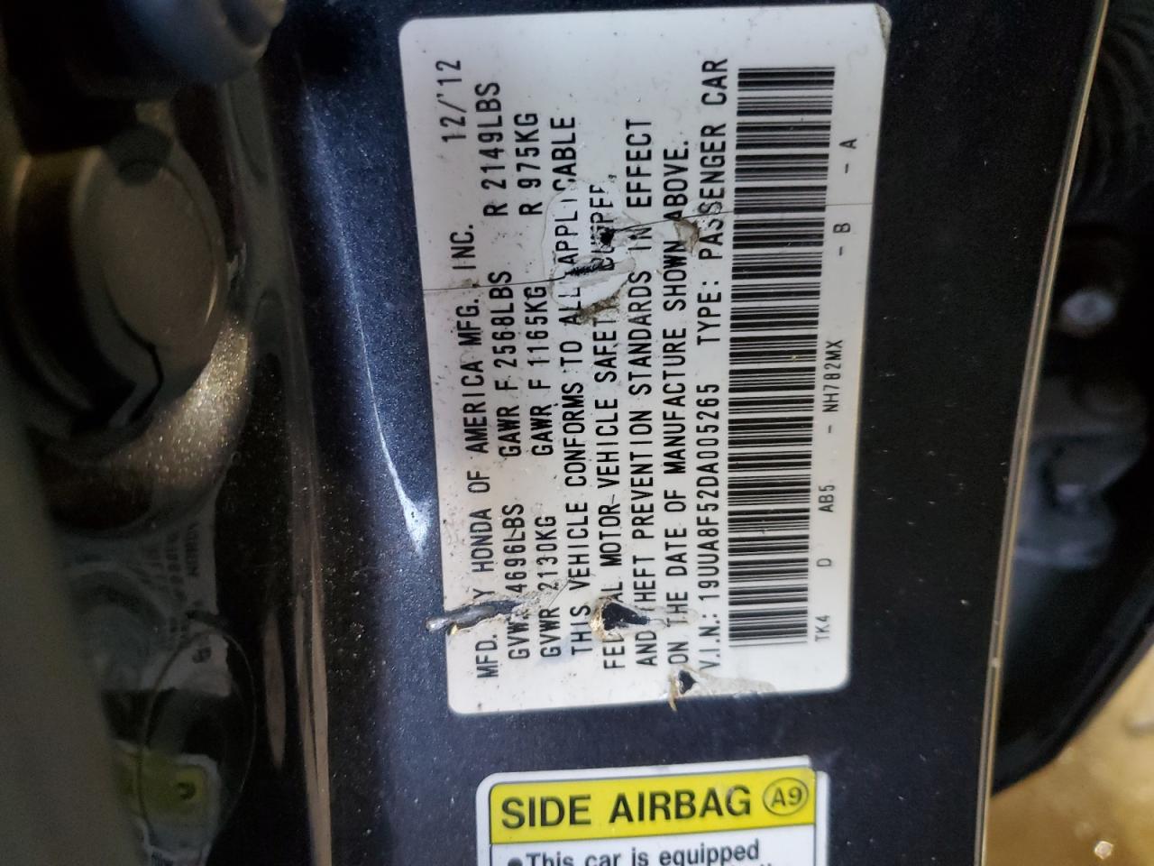 2013 Acura TL VIN 19UUA8F52DA005265 Copart auction photo, front end / rear end damage thumbnail 13