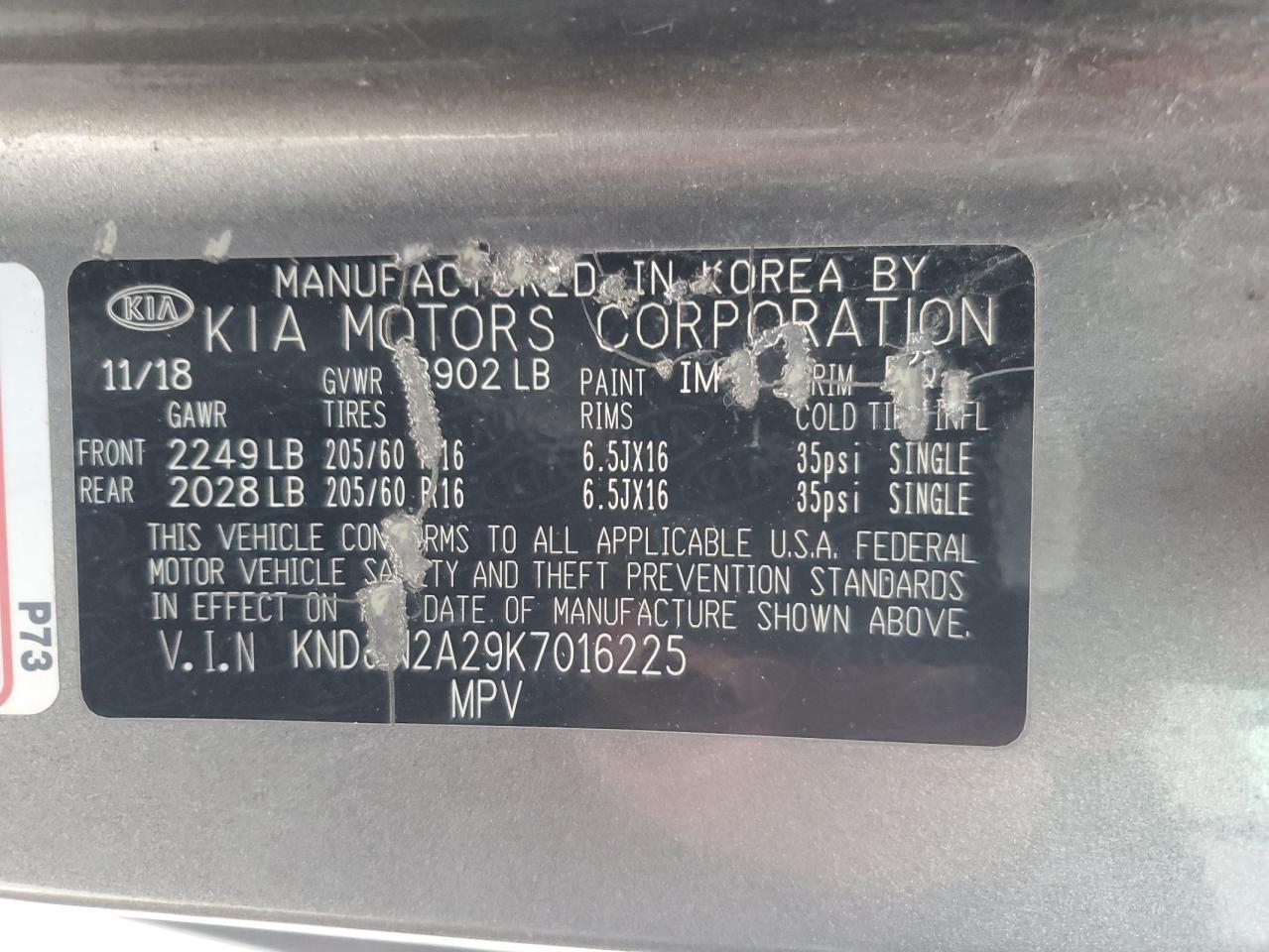 2019 KIA Soul VIN KNDJN2A29K7016225 Copart auction photo, front end / side damage thumbnail 12