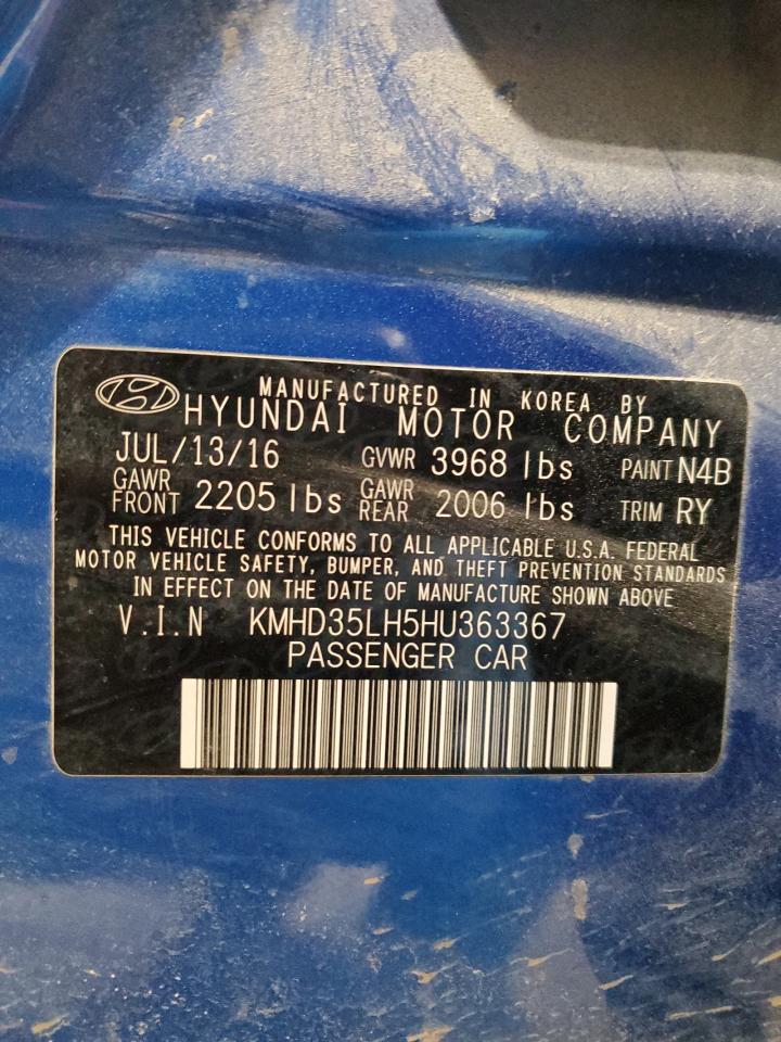 2017 Hyundai Elantra VIN KMHD35LH5HU363367 Copart auction photo, front end / minor dent/scratches damage thumbnail 13