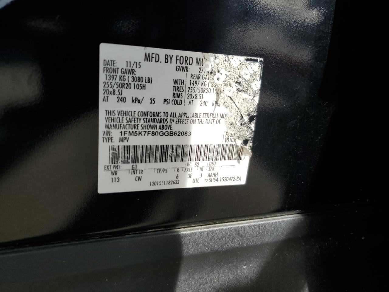2016 Ford Explorer VIN 1FM5K7F80GGB62083 Copart auction photo, all over damage thumbnail 12