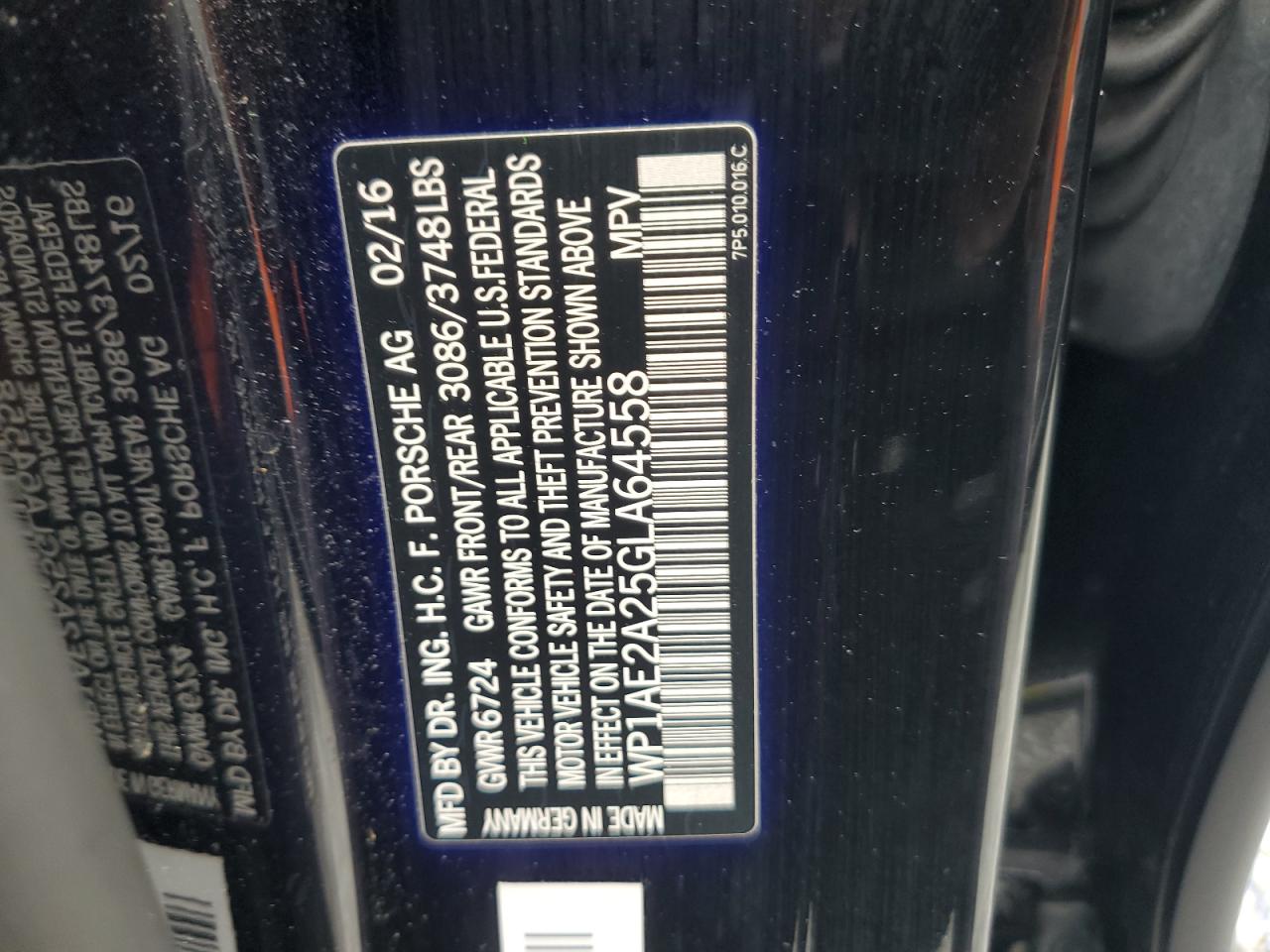 2016 Porsche Cayenne VIN WP1AE2A25GLA64558 Copart auction photo, normal wear damage thumbnail 13