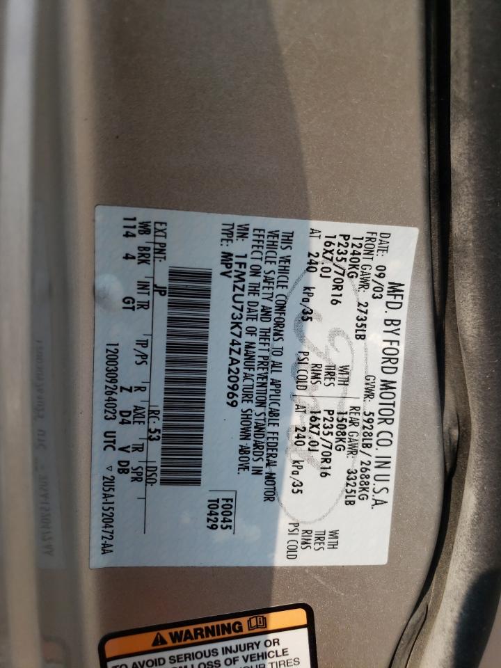 2004 Ford Explorer VIN 1FMZU73K74ZA20969 Copart auction photo, all over damage thumbnail 16