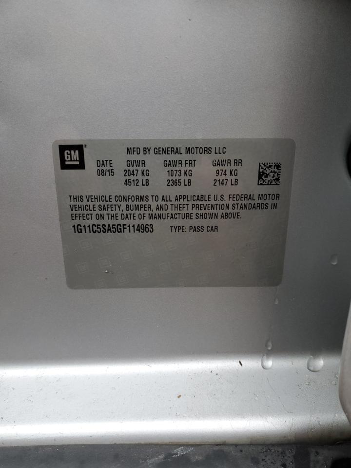 2016 Chevrolet Malibu VIN 1G11C5SA5GF114963 Copart auction photo, side damage thumbnail 12