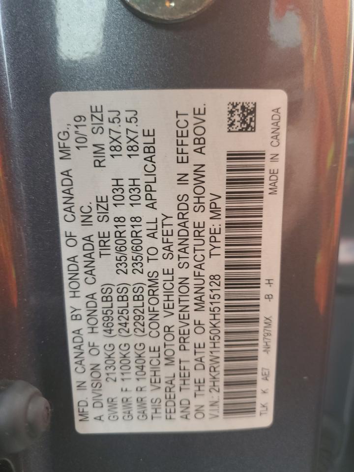 2019 Honda CR-V VIN 2HKRW1H50KH515128 Copart auction photo, water/flood damage thumbnail 14