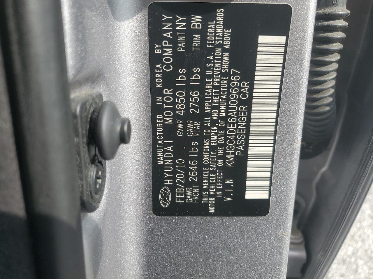 2010 Hyundai Genesis VIN KMHGC4DE6AU096967 Copart auction photo, water/flood damage thumbnail 13