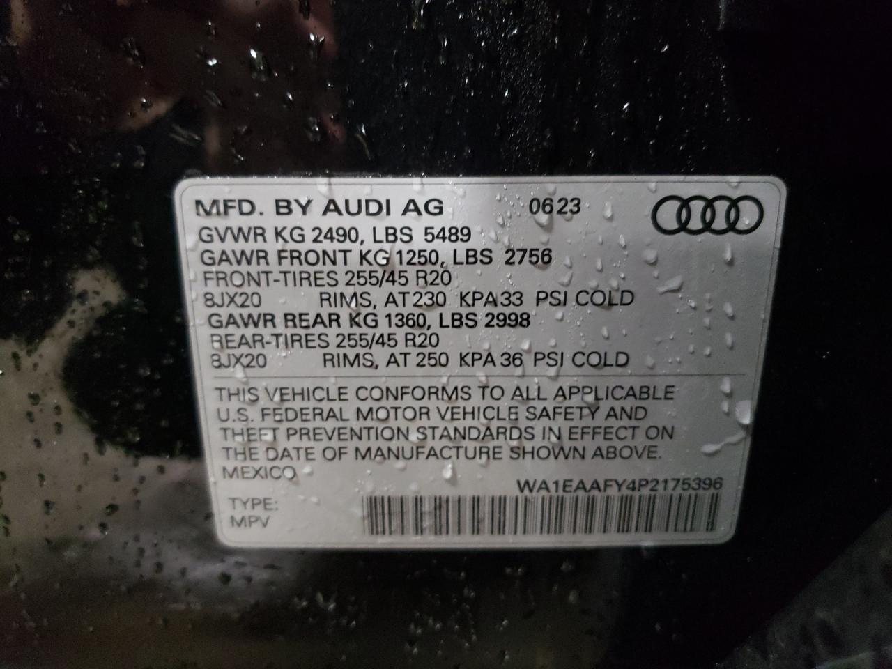 2023 Audi Q5 VIN WA1EAAFY4P2175396 Copart auction photo, side / front end damage thumbnail 12