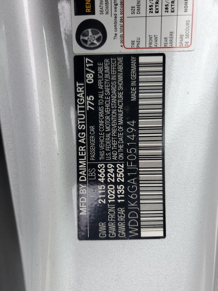2018 Mercedes-Benz SL-klasse VIN WDDJK6GA1JF051494 Copart auction photo, front end damage thumbnail 14