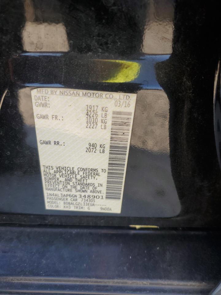 2016 Nissan Altima VIN 1N4AL3AP6GN348901 Copart auction photo, front end / side damage thumbnail 13