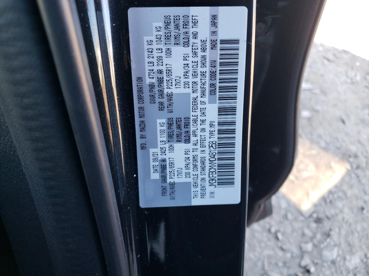 2021 Mazda CX-5 VIN JM3KFBCMXM0481258 Copart auction photo, all over damage thumbnail 15