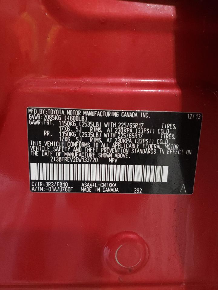 2014 Toyota RAV 4 VIN 2T3BFREV2EW133720 Copart auction photo, rear end damage thumbnail 13