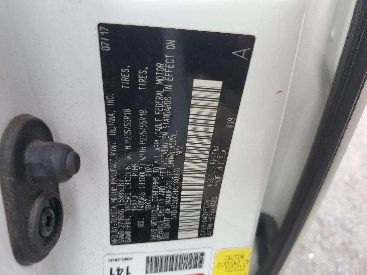 2017 Toyota Sienna VIN 5TDJZ3DCXHS180970 Copart auction photo, front end damage thumbnail 13