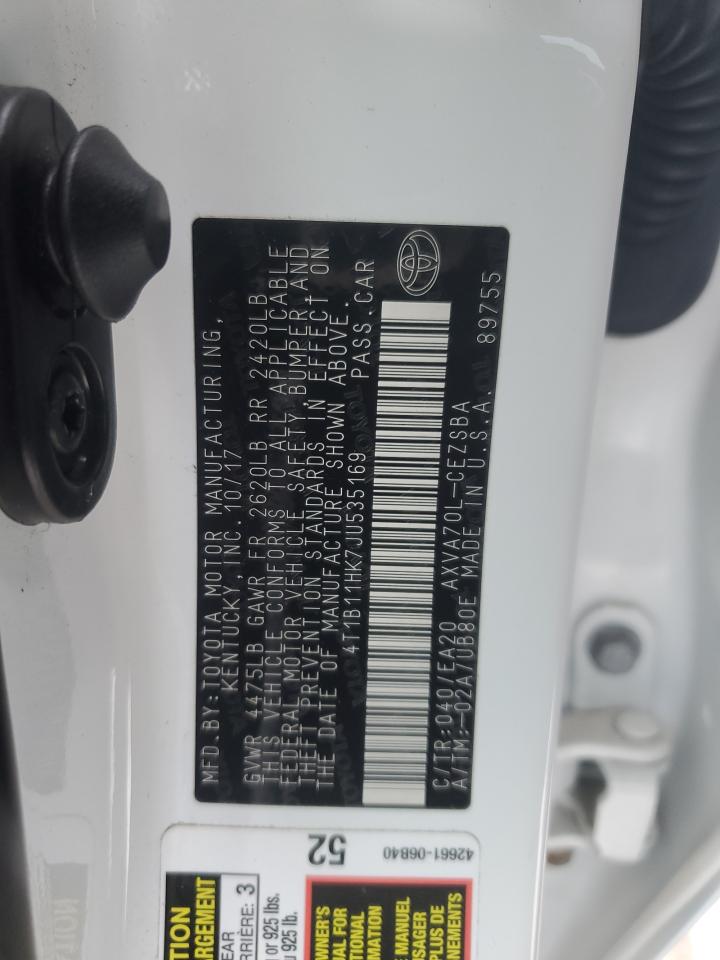 2018 Toyota Camry VIN 4T1B11HK7JU535169 Copart auction photo, front end / side damage thumbnail 14