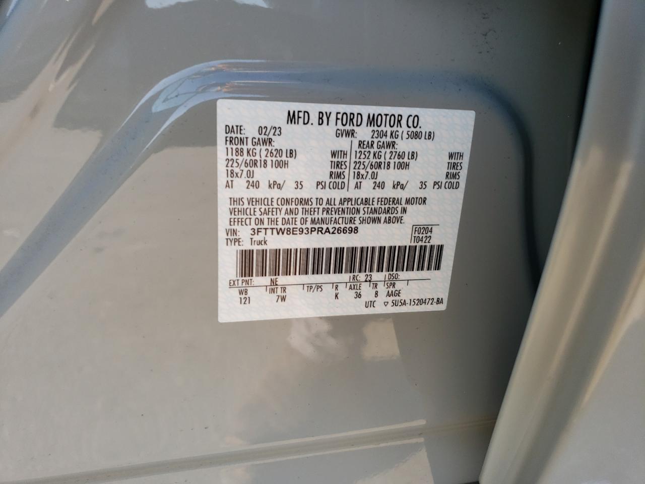 2023 Ford Maverick VIN 3FTTW8E93PRA26698 Copart auction photo, all over damage thumbnail 13