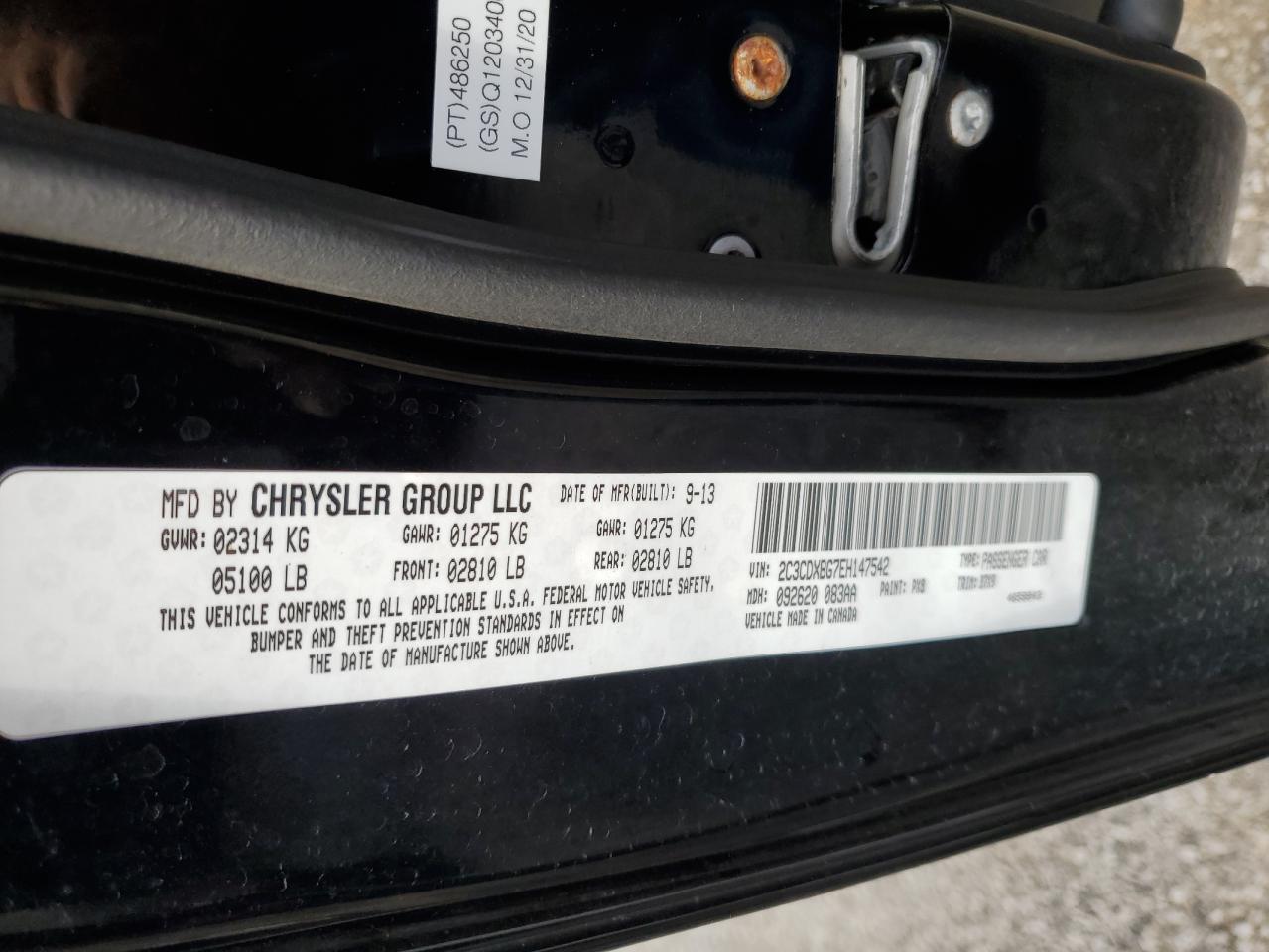 2014 Dodge Charger VIN 2C3CDXBG7EH147542 Copart auction photo, front end / side damage thumbnail 15