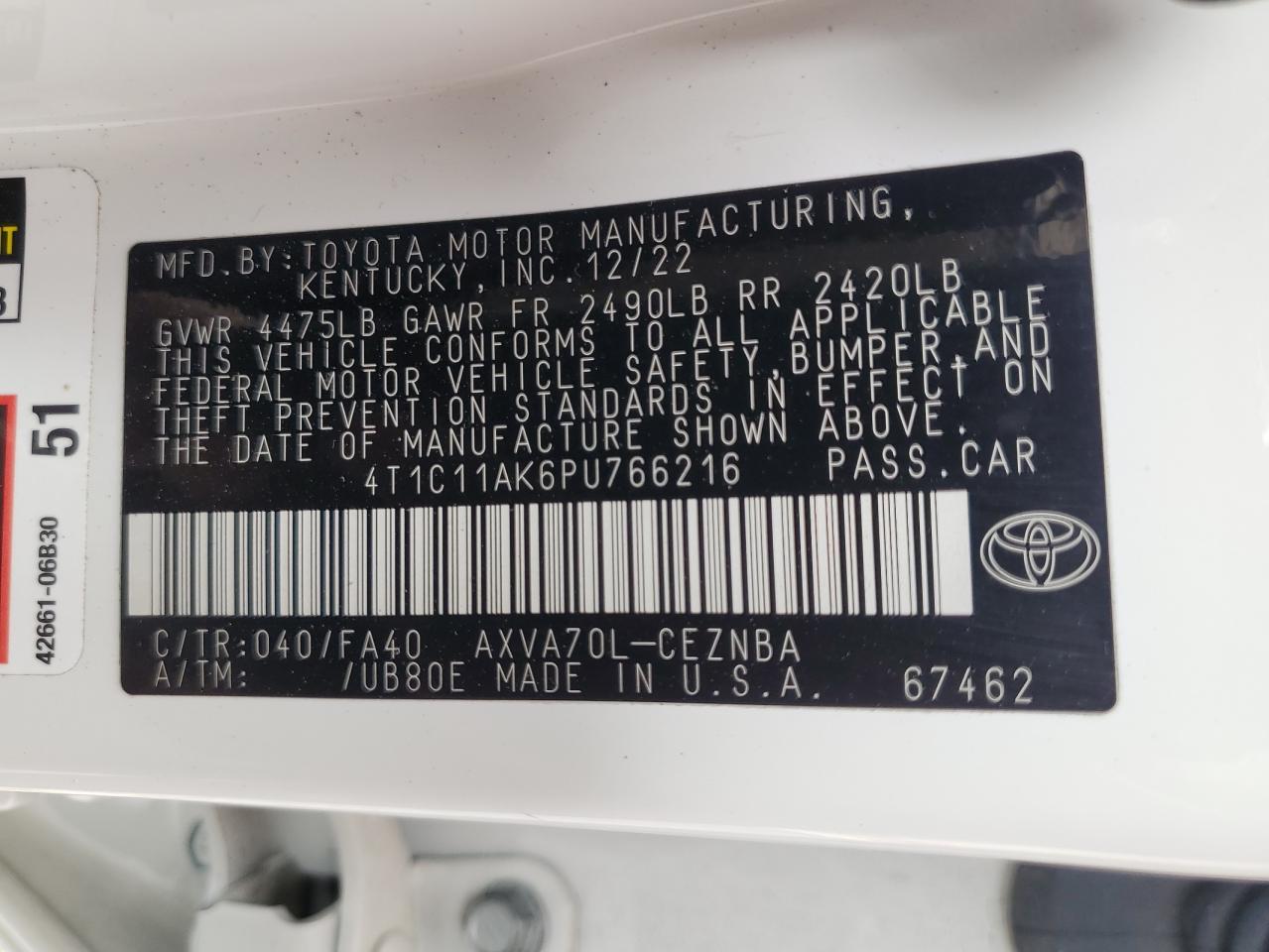 2023 Toyota Camry VIN 4T1C11AK6PU766216 Copart auction photo, all over / undercarriage damage thumbnail 14