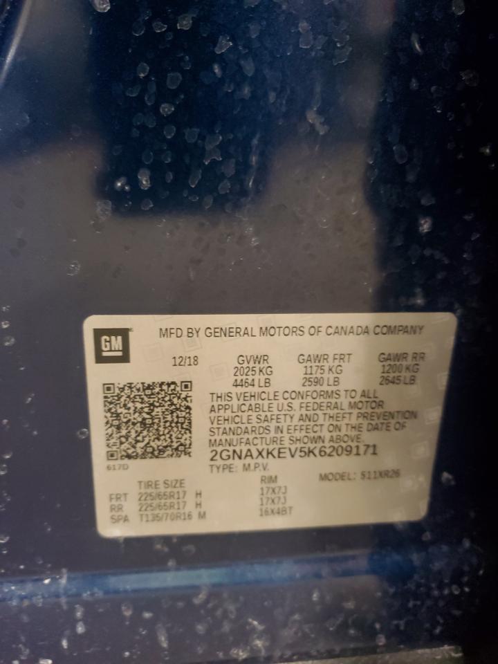 2019 Chevrolet Equinox VIN 2GNAXKEV5K6209171 Copart auction photo, rear end damage thumbnail 13