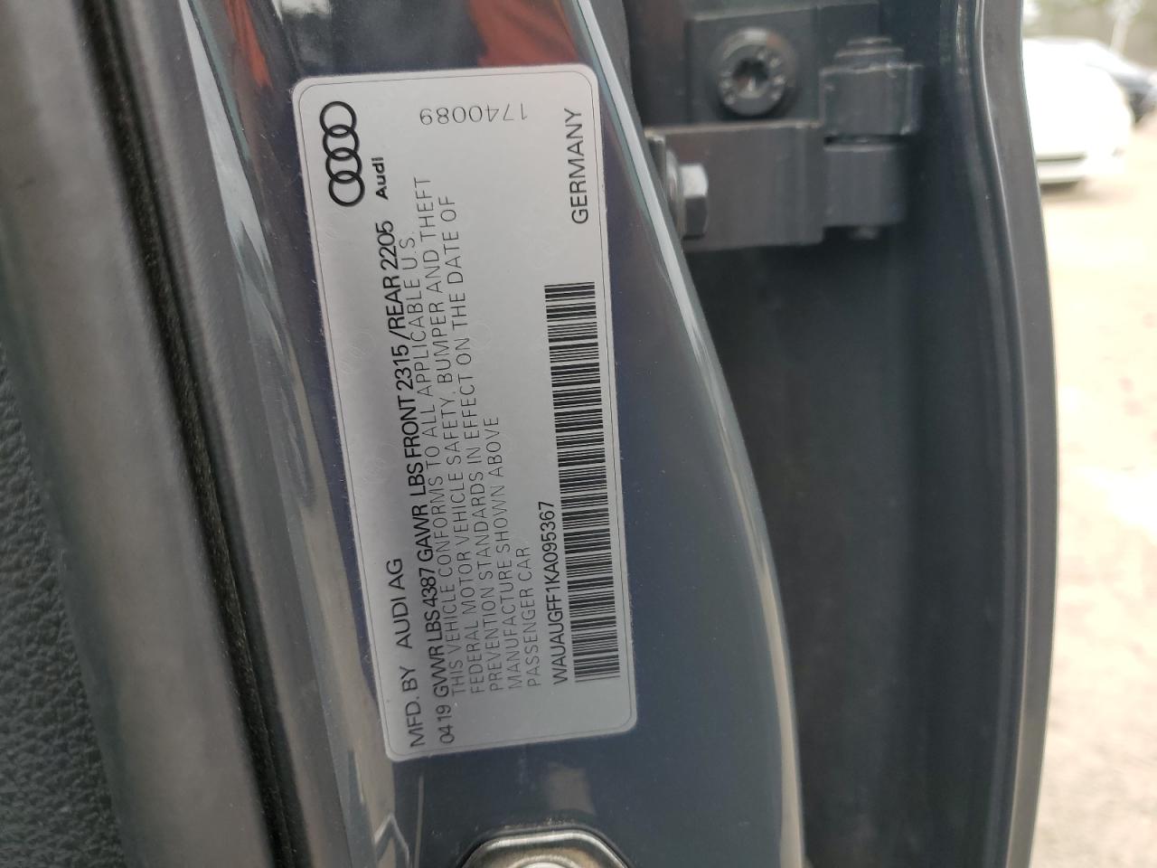 2019 Audi A3 VIN WAUAUGFF1KA095367 Copart auction photo, rear end damage thumbnail 13