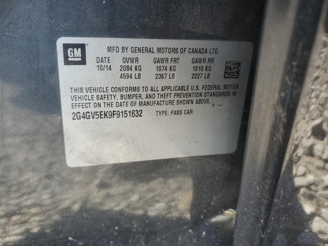 2015 Buick Regal VIN 2G4GV5EK9F9151632 Copart auction photo, normal wear / mechanical damage thumbnail 12