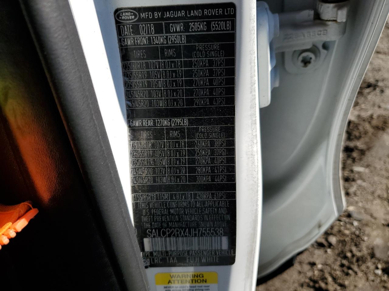 2018 Land Rover Discovery VIN SALCP2RX4JH755538 Copart auction photo, front end damage thumbnail 15