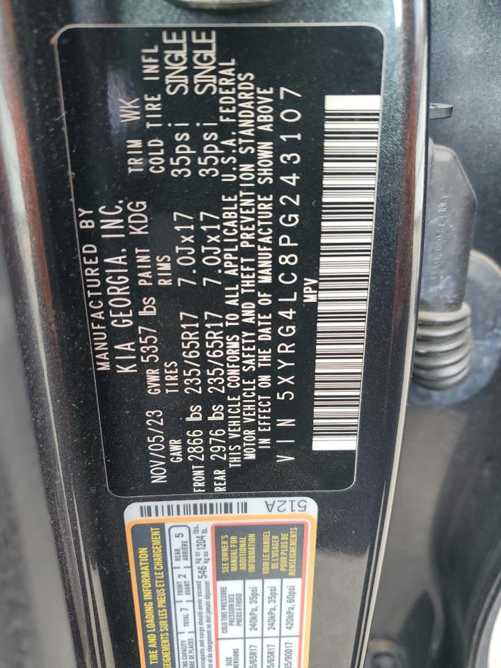 2023 KIA Sorento VIN 5XYRG4LC8PG243107 Copart auction photo, front end / rear end damage thumbnail 14
