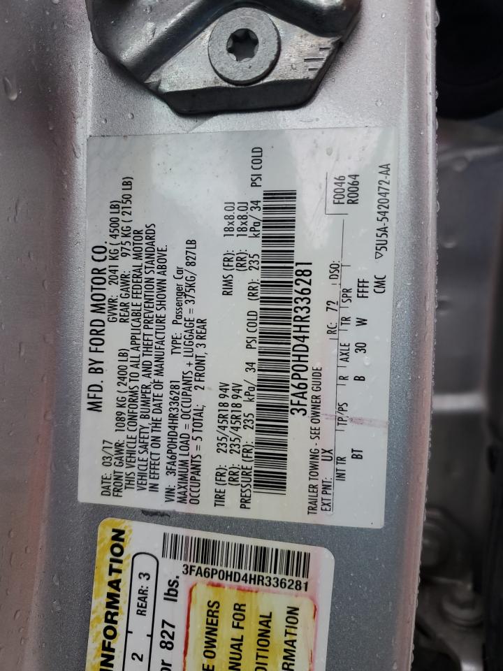 2017 Ford Fusion VIN 3FA6P0HD4HR336281 Copart auction photo, rear end damage thumbnail 12