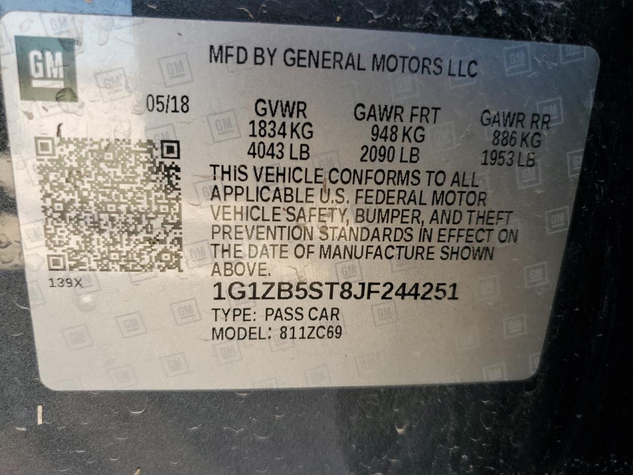 2018 Chevrolet Malibu VIN 1G1ZB5ST8JF244251 Copart auction photo, water/flood damage thumbnail 12