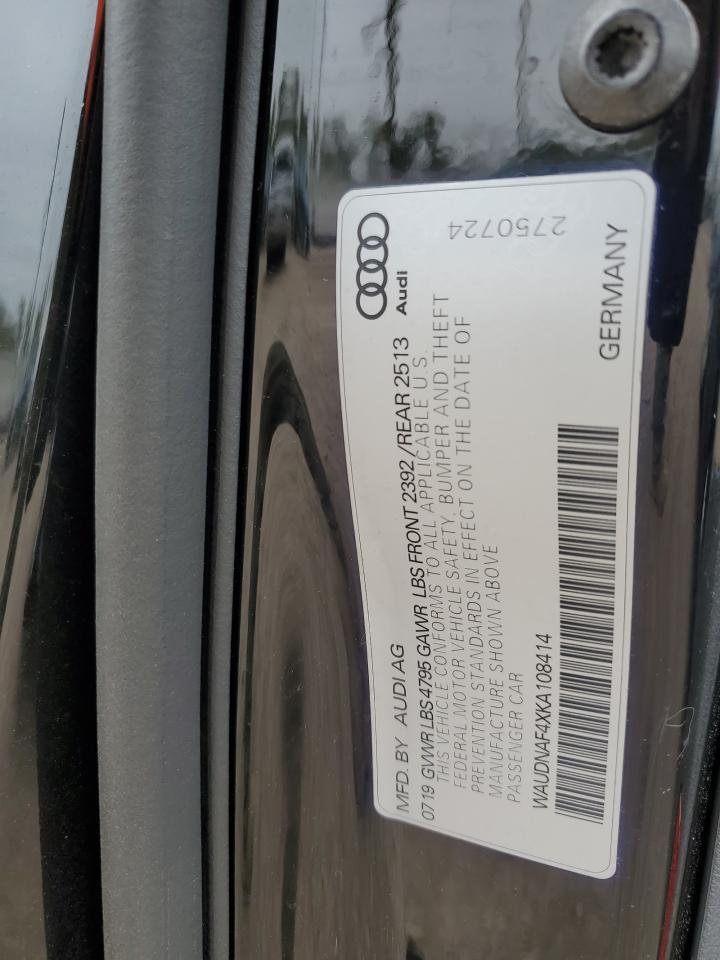 2019 Audi A4 VIN WAUDNAF4XKA108414 Copart auction photo, side / front end damage thumbnail 12