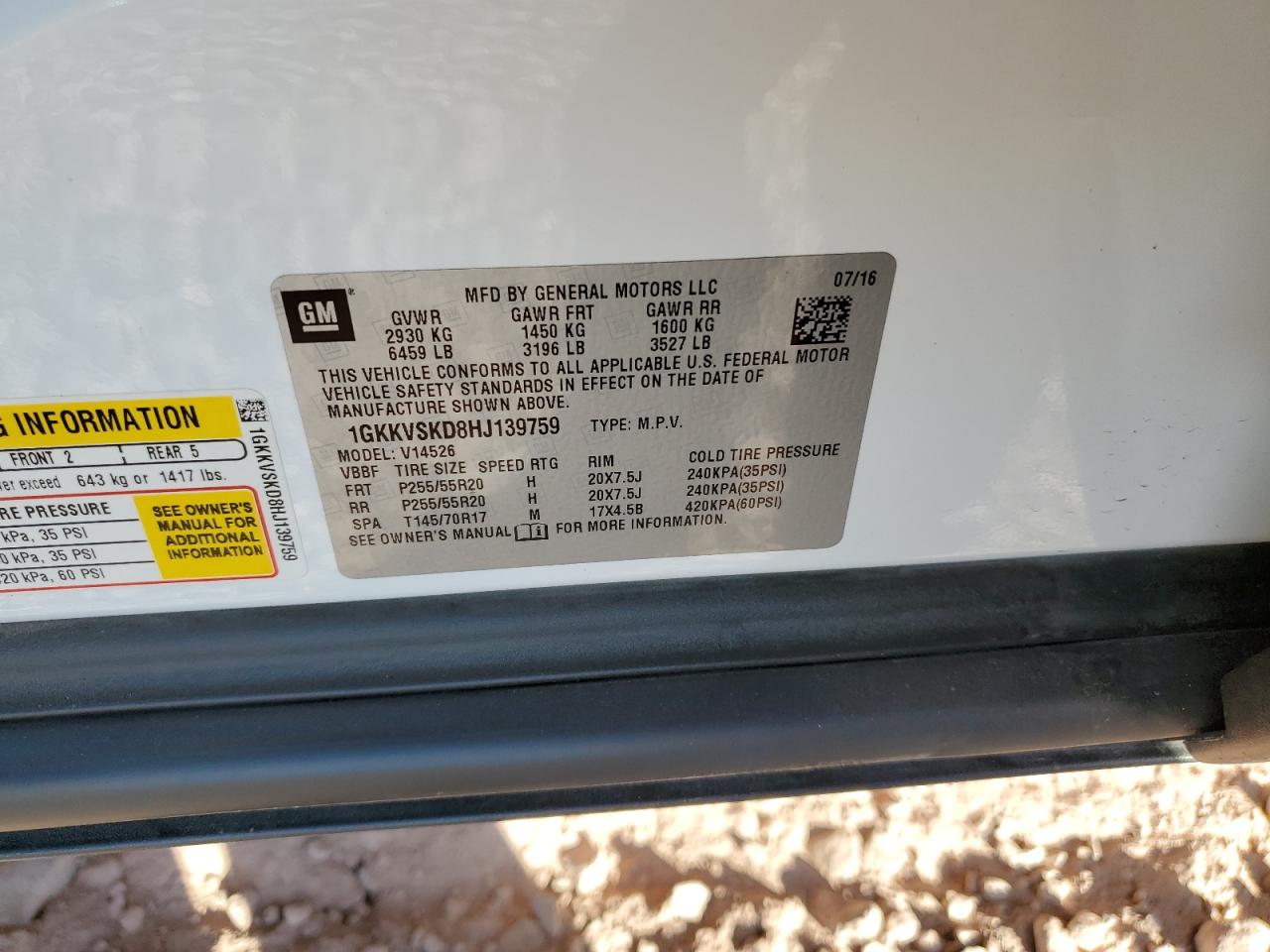 2017 GMC Acadia VIN 1GKKVSKD8HJ139759 Copart auction photo, front end / side damage thumbnail 15