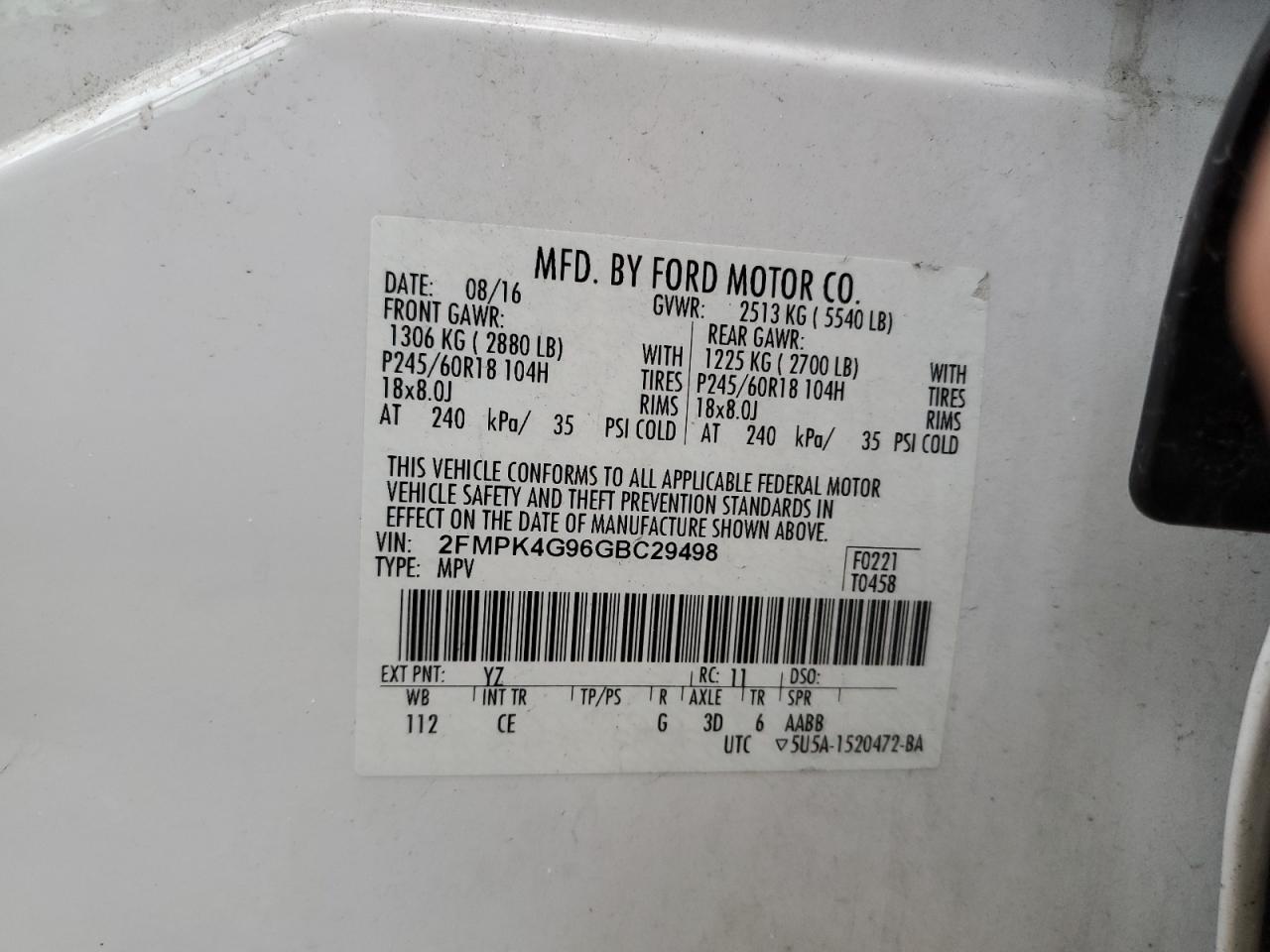 2016 Ford Edge VIN 2FMPK4G96GBC29498 Copart auction photo, normal wear / minor dent/scratches damage thumbnail 13