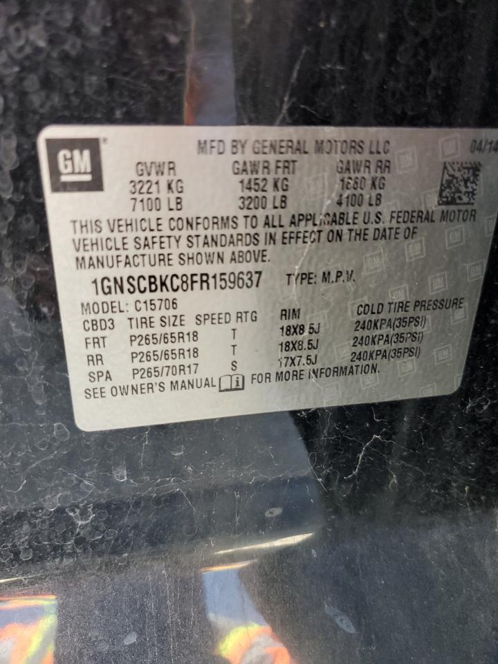 2015 Chevrolet Tahoe VIN 1GNSCBKC8FR159637 Copart auction photo, front end / minor dent/scratches damage thumbnail 12